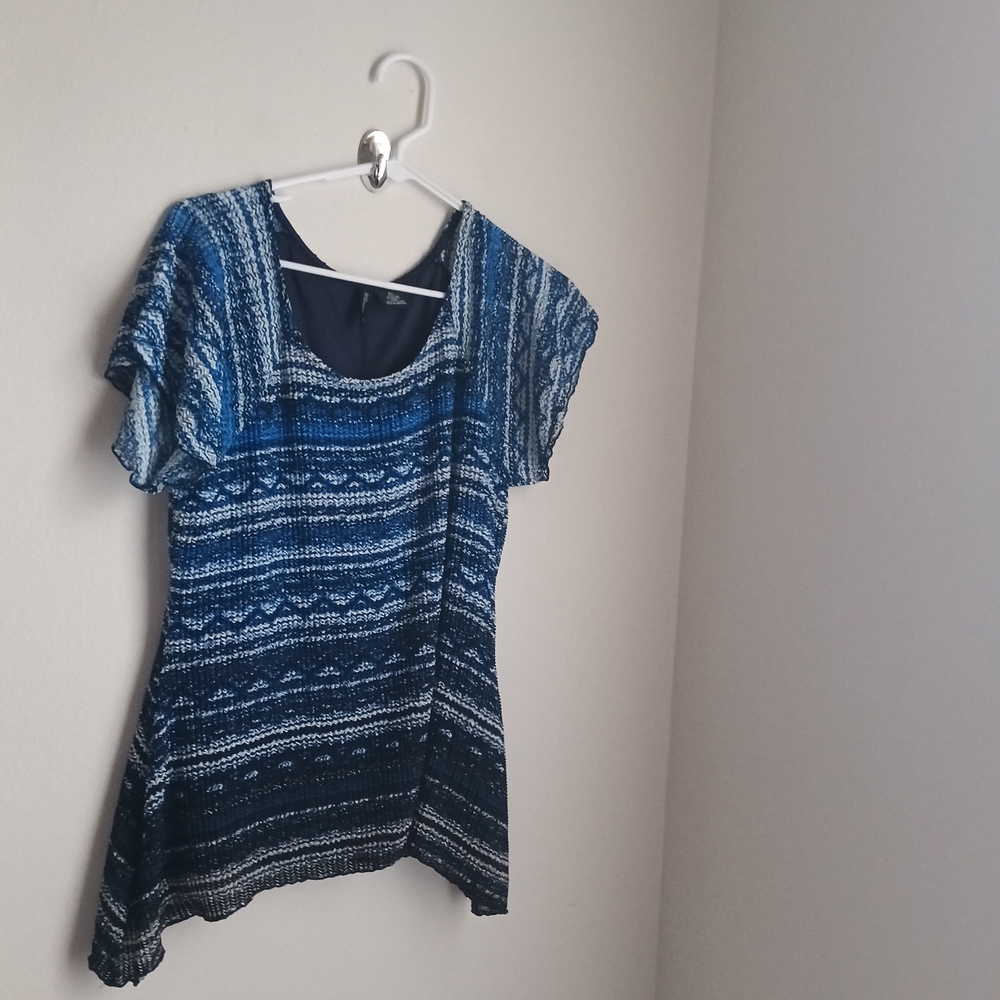 New Directions Blouse Women PL Multicolor Striped Top Elegant Office Versatile
